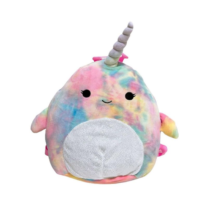 Squishmallows Navina the Pink Tie Die Narwhal 12" Plush Backpack, 1 of 3