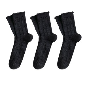 Anna-Kaci 3 Pairs Mid-Crew Cable Knit Socks with Ruffle Cuffs Soft Stretchy Vintage-Inspired Design - 1 of 4