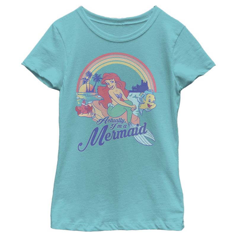 Girl's The Little Mermaid Ariel Actually I'm a Mermaid Rainbow T-Shirt, 1 of 5