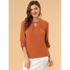 INSPIRE CHIC Women's Work Office Keyhole Pleated Front Ruched 3/4 Sleeve Chiffon Blouse - 3 of 4