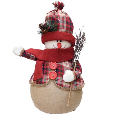 Northlight 22" Red and Brown Snowman with Broom Christmas Tabletop Figurine