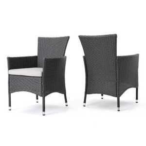 NicBex Outdoor Dining Chairs Set of 2 PE Wicker Waterproof Side Chairs with Upholstered Cushion for Garden,Patio,Gray - 1 of 4
