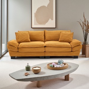 84" Corduroy Deep-Seat Loveseat Sofa with Pillows - 1 of 4