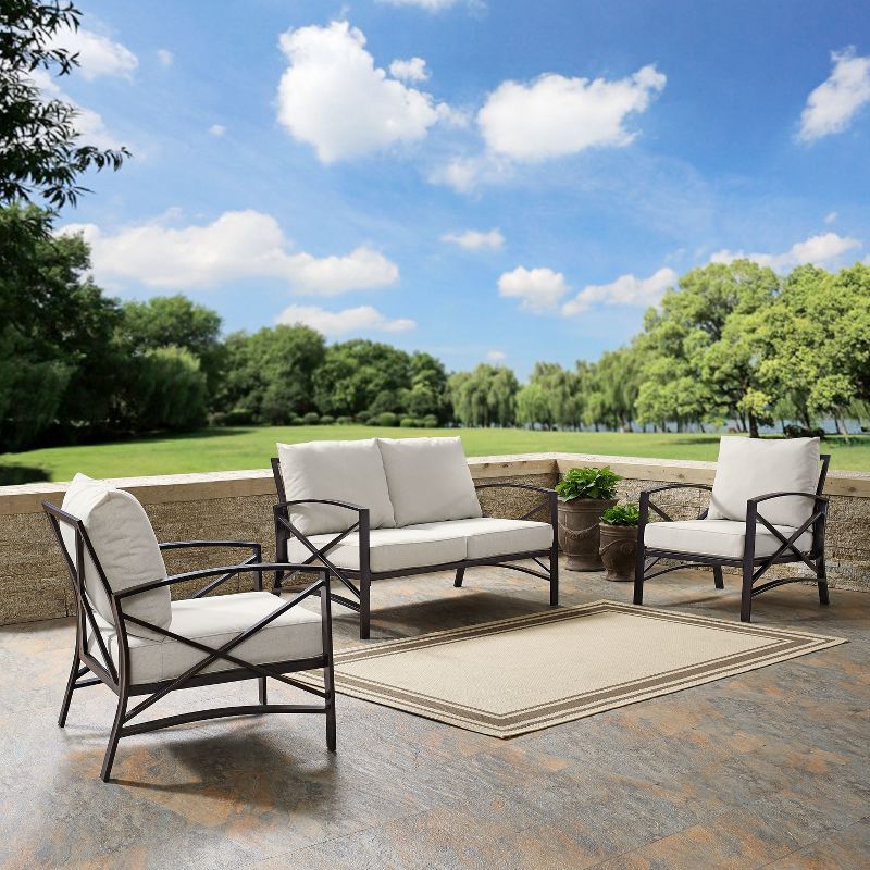 Crosley 3pc Kaplan Steel Outdoor Seating Furniture Set with Loveseat &#38; 2 Chairs Oatmeal, 6 of 15
