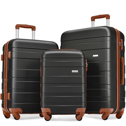 3 Pcs Expandable Abs Hard Shell Luggage Set With Spinner Wheels And Tsa Lock Black Modernluxe Target