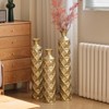 Aukfa Set of 3 Gold Metal Decorative Vases – High Distress 3D Triangle Pattern Center Vases for Home Decor, 33.5", 29.5", 25.2" High - 2 of 4