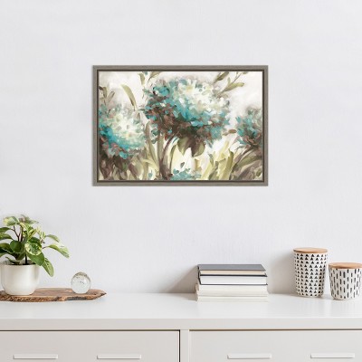 Hydrangea Field Blue and White Framed Canvas Print