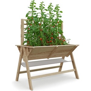 1PC Elevated Cedar Planter - 52"x30"x54" w/Detachable Trellis & Liner - Standing Garden Bed for Veggies/Herbs - 1 of 4