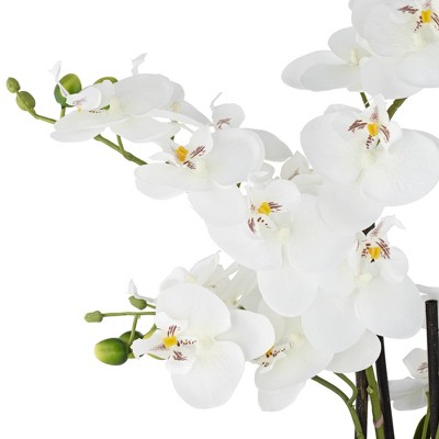 Dahlia Studios Potted Faux Artificial Flowers Realistic White Phalaenopsis Orchid in White Ceramic Pot Home Decoration 29" High