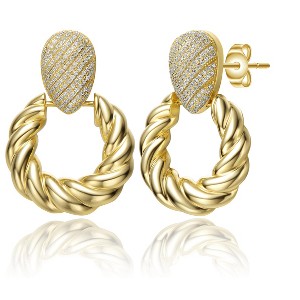 Guili Twisted Glamour 14K Gold Plated Cubic Zirconia Pave Rope Hoop Drop Earrings, a Bold Yet Classic Fashion Statement for Effortless Sophistication - 1 of 3