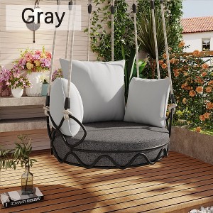 Hrinhom 34"W Outdoor Swing Chair, Hanging Basket with Three PilloFabricws,Olefin - 1 of 4