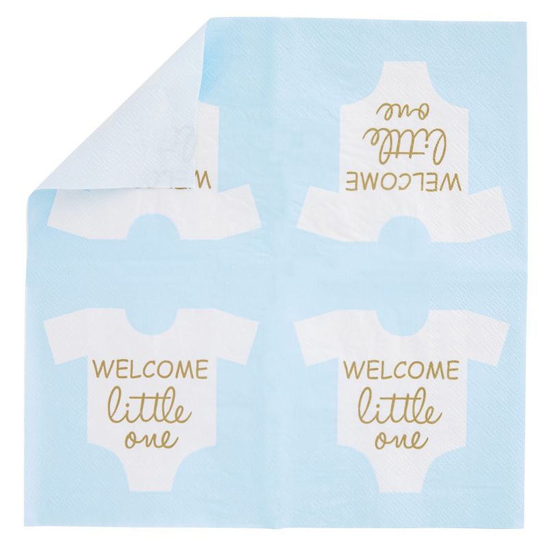 Blue Panda 100-Pack Baby Shower Napkins for Boy - "Welcome Little One" Baby Boy Party Decorations (Light Blue, 5x5 In), 3 of 7