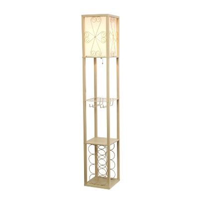 Chic White 12" Multi-Functional Wine Rack Shelf Lamp with Linen Shade
