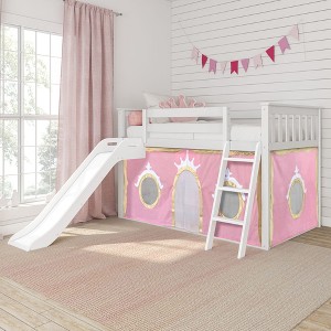 Twin Over Twin Low Bunk With Easy Slide & Pink & Gold Princess Curtain - 1 of 4