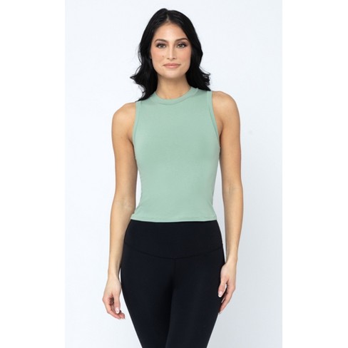 90 Degree By Reflex Womens Ribbed Cropped Tank Top With Scoop Neck And  Strappy Back - Highland Green - Medium : Target