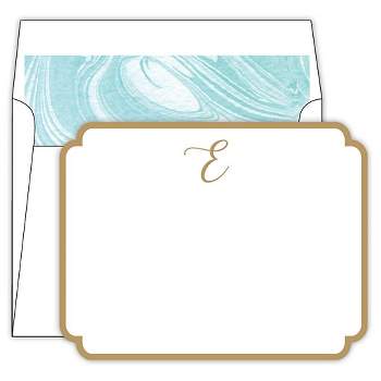 10ct Marble Cards Die-Cut Social Set Monogram E - Elegant Stationery, All-Occasion Notecards with Swirled Envelope Accent