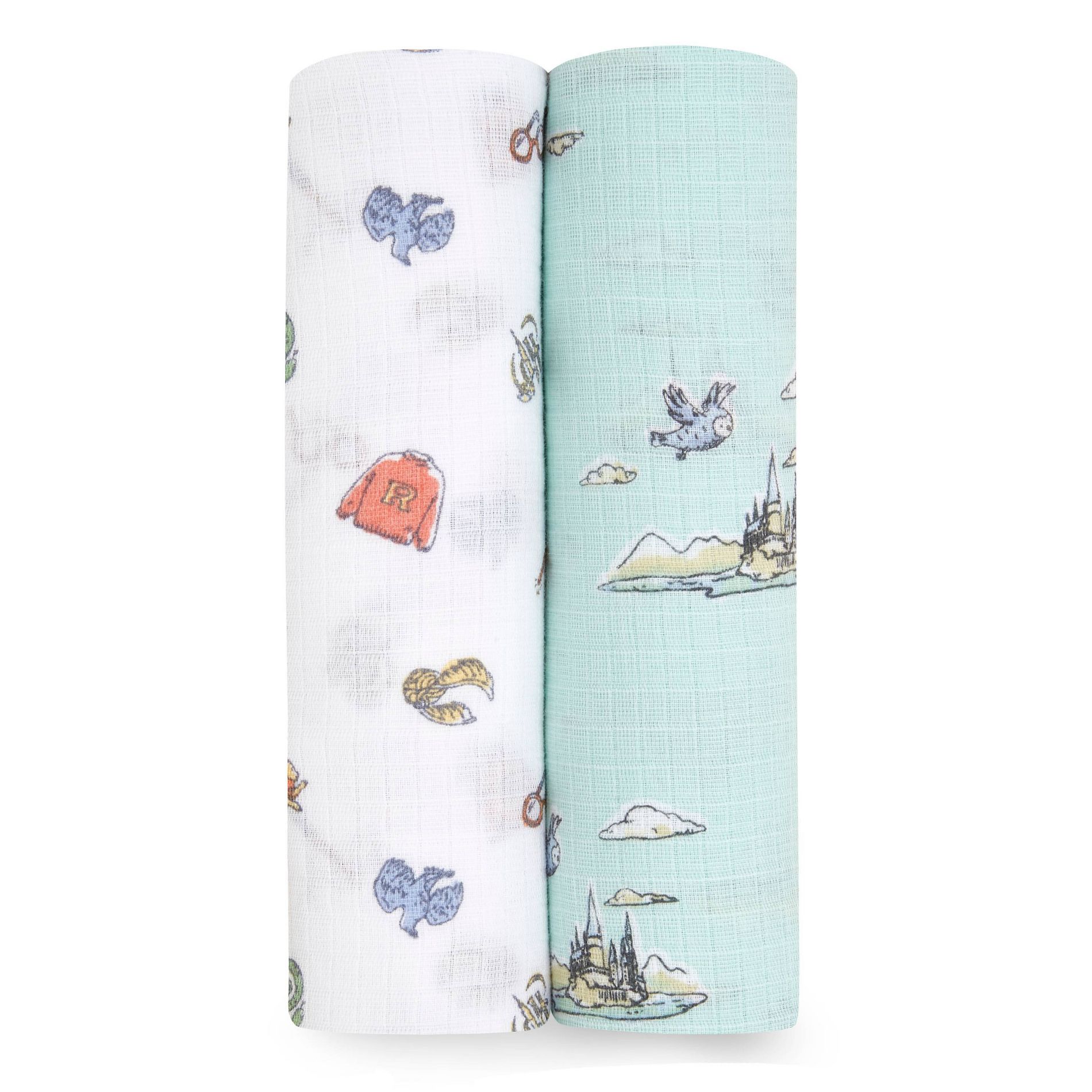 aden + anais Essentials Swaddle - Harry Potter Hogwarts - 2pk: Cotton, Reversible, Muslin, 44 x 44