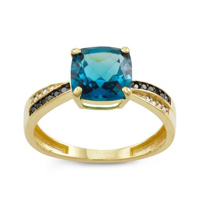 Designs By Gioelli 10K Yellow Gold London Blue Topaz .1 cttw Black And White Diamond Ring
