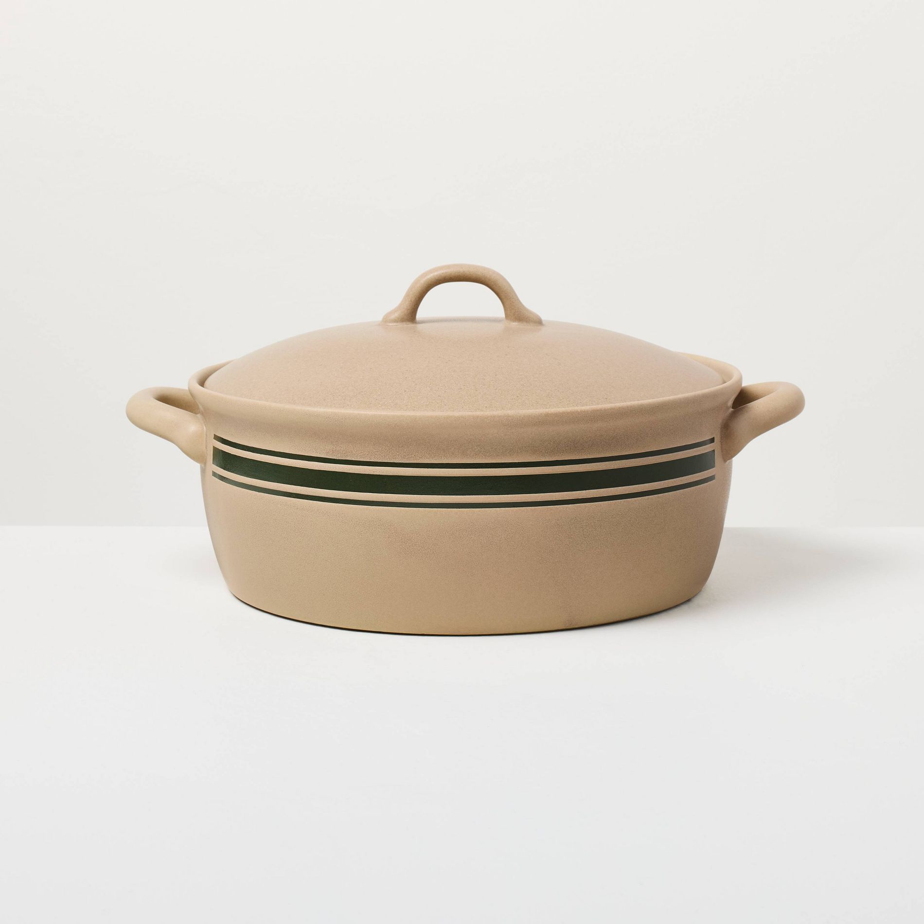 112oz Round Stoneware Bakeware Green Stripe - Hearth & Hand™ with Magnolia