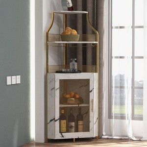 Corner Bar Cabinet with LED Strip, Glass Holder Adjustble Shelf, 5-Tiers Liquor Cabinet Bar Cabinet for Home, Corner Display Cabinet for Small Space - 1 of 4