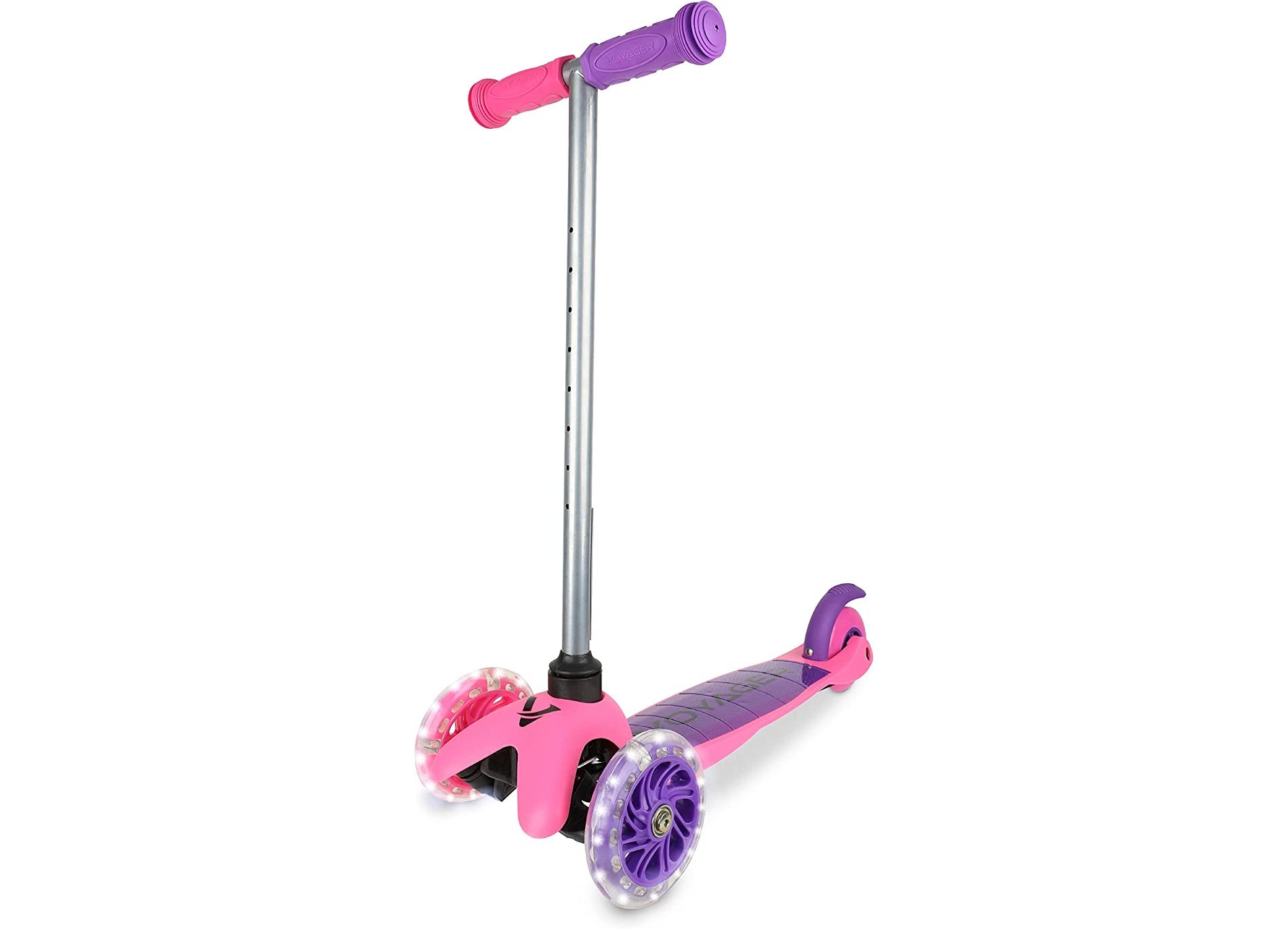 Voyager 3 Wheel Kids Scooter with Light Up Wheels & Tbar - Pink/Purple
