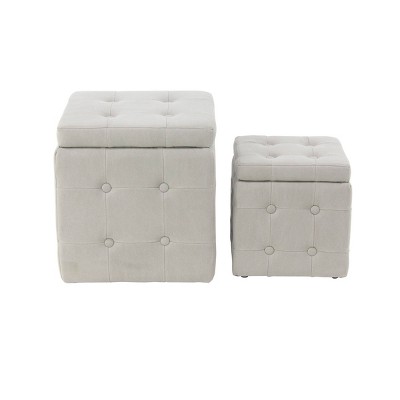 Set of 2 Contemporary Square Storage Stools Beige - Olivia & May