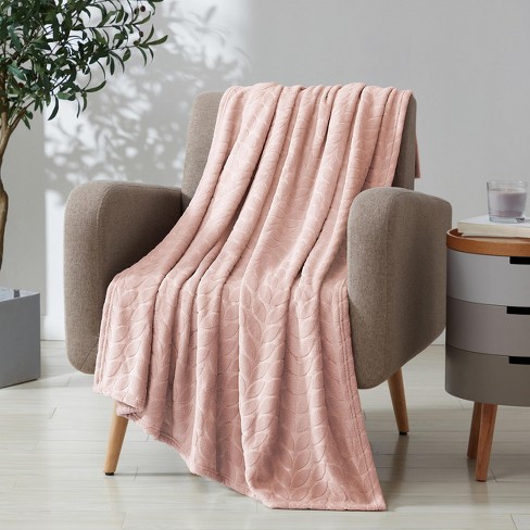 Kate Aurora Pastel Chic Embossed Leaves Ultra Plush Accent Throw Blanket 50 in. W x 60 in. L Rose