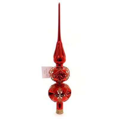 Golden Bell Collection 13.25" Shiny Red Finial W/Gold Design Reflector Tree Topper  -  Tree Toppers