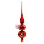 Golden Bell Collection 13.25" Shiny Red Finial W/Gold Design Reflector Tree Topper  -  Tree Toppers