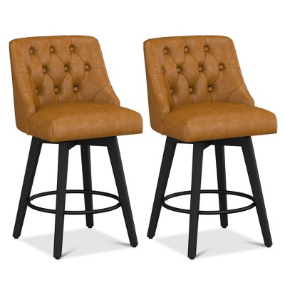 Vipbear Counter Height Swivel Bar Stools Set of 2, 26 Inch Bar Stools with Footrest, Upholstered Barstools for Kitchen Island, Dining Room, Pub