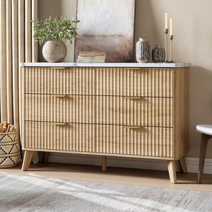 Fluted Dresser for Bedroom with 6 Deep Drawers, 47.2" Wide Modern Chest of Drawers, Wooden Dresser TV Stand - 1 of 1