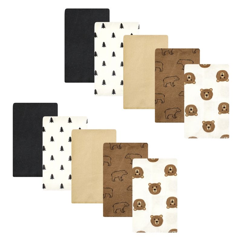 Hudson Baby Cotton Flannel Burp Cloths, Brown Bear 10 Pack, One Size, 1 of 8