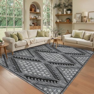 Washable Rugs for Living Room Boho Area Rugs Diamond Print Non Slip Large Kids Bedroom Carpet - 1 of 4