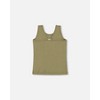 Deux par Deux Girl Crinkle Jersey Tank Top Floral Olive Green - 2 Years - 3 of 4