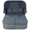 6-Pieces Outdoor Patio Rattan Round Daybed Sunbed Set with Retractable Canopy and Lift Table - 2 of 4