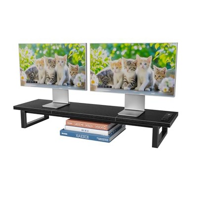 Simple Trending Dual Monitor Stand Riser with 2 USB Charging Ports, Computer Desk Organizer for 2 Monitors,Black