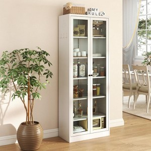 72"H Kitchen Cabinet Storage, Food Pantry Cabinet with Doors and 5 Adjustable Shelves White - 1 of 4
