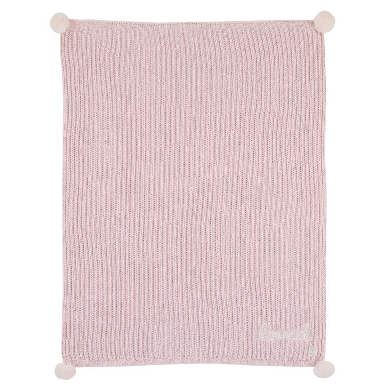 NoJo Loved Pink Chenille Super Soft Pom Pom Baby Blanket with Embroidery, 2 of 4
