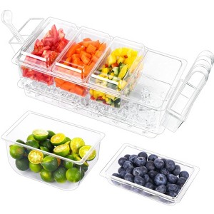 Aoibox Ice Chilled Condiment Organizer with Detachable Ice Box & Hanging Side Bins¨C Perfect for Fruits, Salad ¨C Includes Tongs,Spoons,4 Compartments - 1 of 4