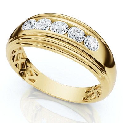 Pompeii3 Mens 1/2ct 5-Stone Diamond Wedding Ring Gold Lab Created