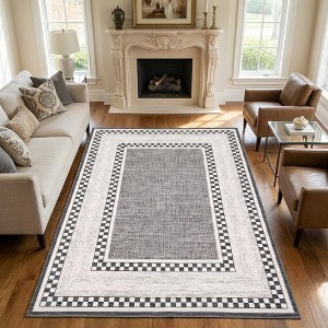 Checkerboard Border Indoor Area Rug 9x12 Soft Low Pile Throw Rugs ...