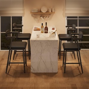 Retro Brown Barstools Set of 4 with Arm & Back, 26" Counter Height Bar Stools, Upholstered Wide Seat & Footrest, Thick Frame for Kitchen Island - 1 of 4