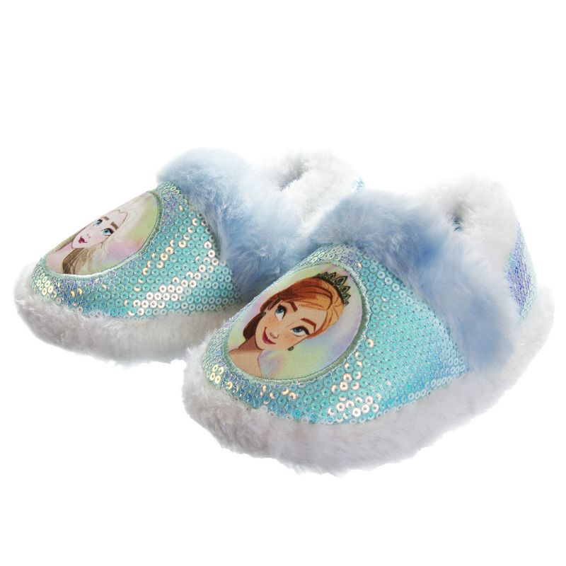 Disney Frozen Girl Slippers - Elsa and Anna Plush Lightweight Warm Comfort Soft Aline House Shoes  Blue Purple (sizes 5-12 Toddler-Little Kid), 2 of 9