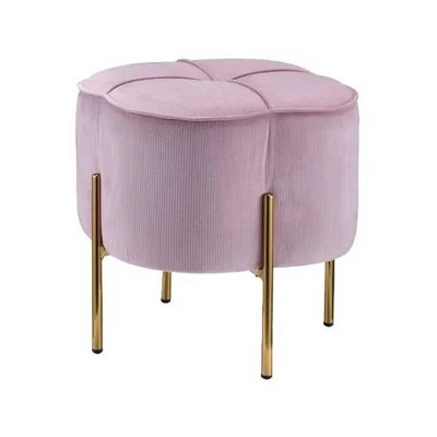 19'' Blush Pink Velvet Round Ottoman with Gold Metal Legs