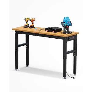 60" Adjustable Height Work Bench with Power Outlet, Heavy Duty Solid Wood Work Table, Max 2200 LBS Capacity Garage - 1 of 4