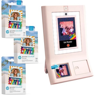 HP Sprocket Photobooth 3x4" Photo Printer, Bundle w/3.5 x 4.25” Zink Photo Paper (300 Sheets)