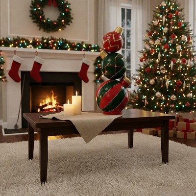 Christmas Ball Decoration – Festive Modern Triple-Sphere Ornament, Indoor/Outdoor Christmas Decoration, Classic Stacked , Best Christmas Gift