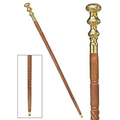 Design Toscano Empress Collection: Brass Capstick Solid Hardwood Walking Stick