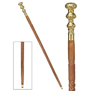 Design Toscano Empress Collection: Brass Capstick Solid Hardwood Walking Stick - 1 of 4