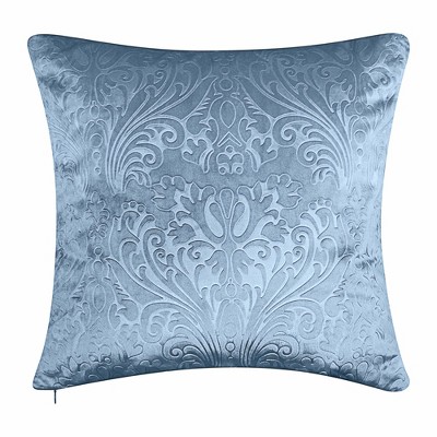 20"x20" Oversize Florentine Embossed Panne Velvet Square Throw Pillow Blue - Edie@Home: Duck Feather Filled, Zippered